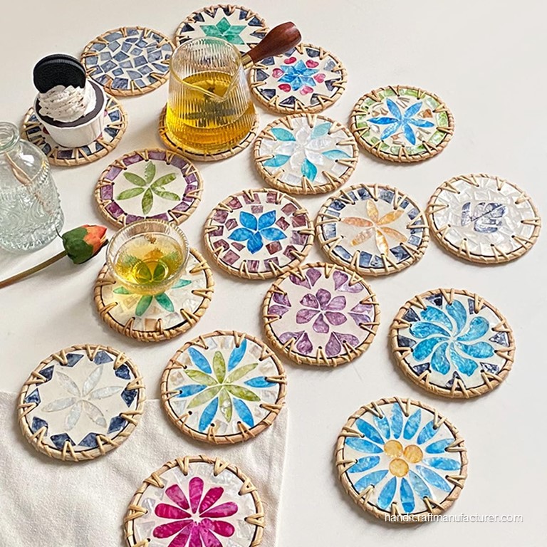 Custom Rattan Mother of Pearl Coasters: A Burst of Color